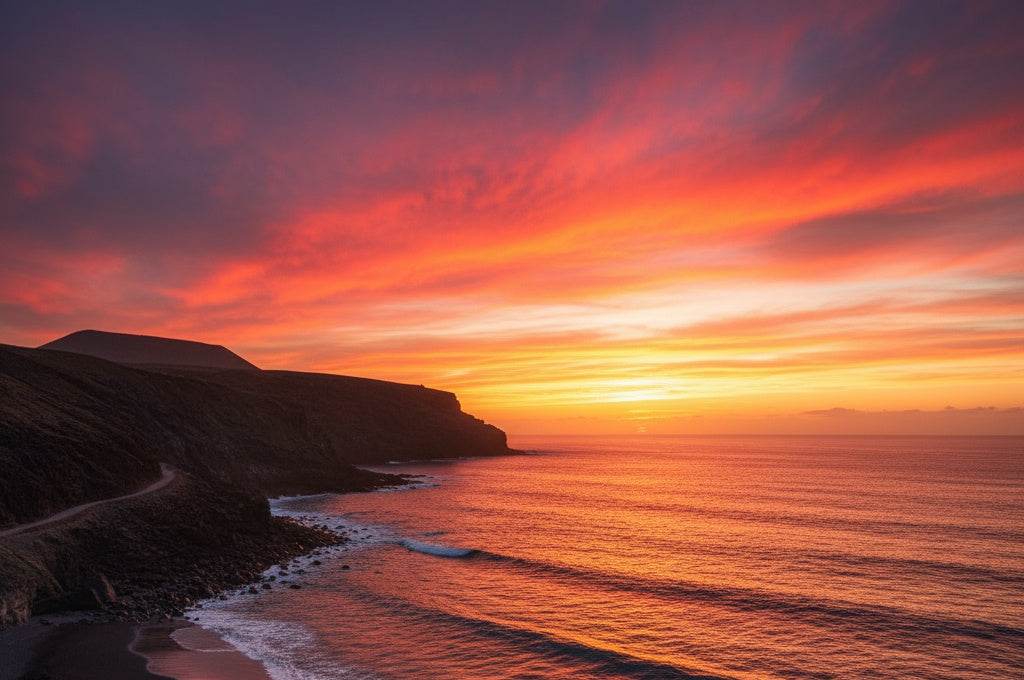 mavi Botanica Lanzarote Sunset Extrait de Parfum 50ml luxury botanical fragrance with golden wolf head label on dark blue background
